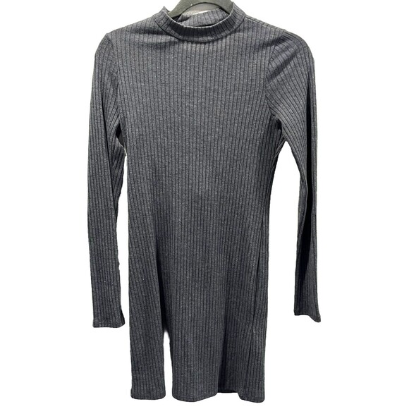 Forever 21 Dress Sweater Long Sleeve Backless Bodycon Mini Mock Neck Gray Large - Picture 2 of 3